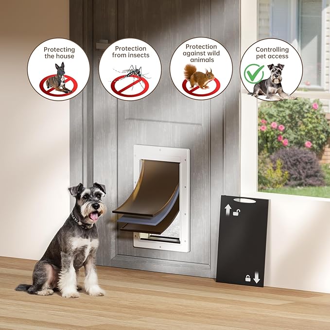 3-Flap Dog Door, Doggy Door, Doggie Door, Cat Door for Install in Interior and Exterior Doors, Insulation Flap, 2 Magnetic Flaps, Closing Panel, Never Rust, for Pets Up to 45lb