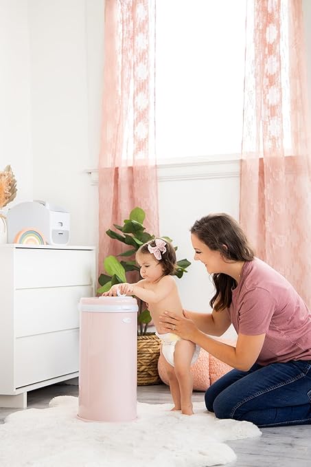 Ubbi Steel Diaper Pail, Odor Locking, No Special Bag Required, Award-Winning, Registry Must-Have, Blush Pink