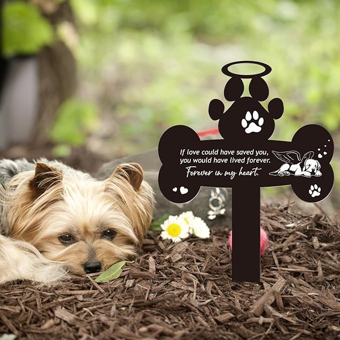 Pet Grave Markers Dog - Pets Memorial Stone Decorations Cemetery Headstones Decor Graveyard Remembrance Graveside Metal Stake Sign for Outdoors Yard