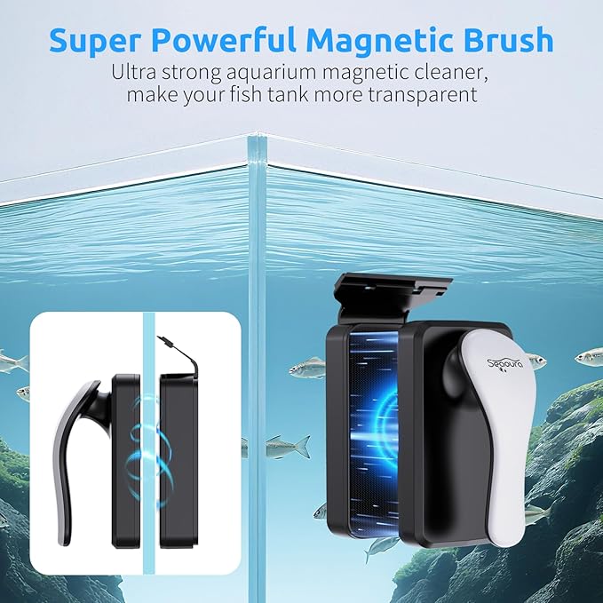 SEAOURA Magnetic Aquarium Glass Cleaner，Algae Scraper for Aquarium Fish Tank， Fish Tank Algae Clean Brush Dual-Sided Side Floating Aquarium Magnetic Brush (M)