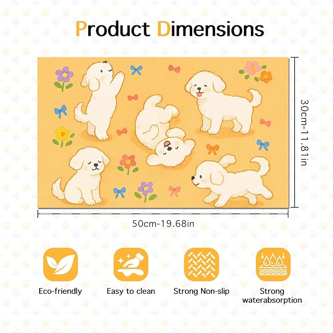Bichon Frise Pet Food Mat Cute Spill-Proof Dog Water Bowl Mat Funning Mats for Cat Food and Water Bowls Cute Easy Clean Dog Bowl Mats Pet Placemat 20" x 12" Fast Dry Pets Feeding Pad