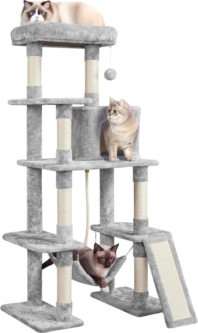 Yaheetech Cat Tree Cat Tower, 63in Multi-Level Kitten Tree for Indoor Kitty, Pet Condo Furniture with Scratching Posts, Large Top Perch, Hammock, Tall Climbing Stand for Kitty Play