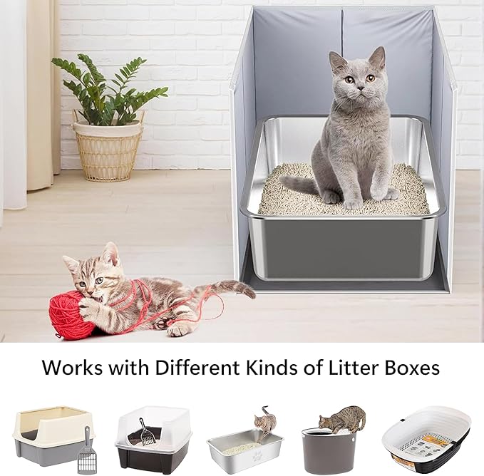 Extra Large Cat Litter Box Enclosure with Litter Mat, Open Top High Side, All-in-One Waterproof Splash Guard for Pet Litter Pan, Scratch Proof Cover for Cat Litter Boxes