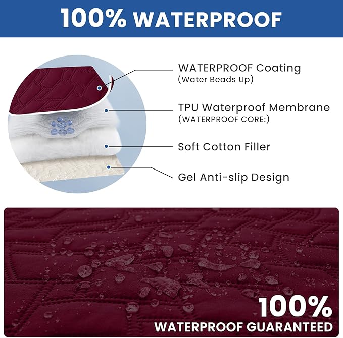 Waterproof Dog Bed Cover Pet Blanket, Soft Couch Cover for Dogs Washable, Non-Slip Dog Blanket Protect Furniture Couch Sofa Car for Puppy Large Dogs Cat Christmas (82x102 Inch, Burgundy)