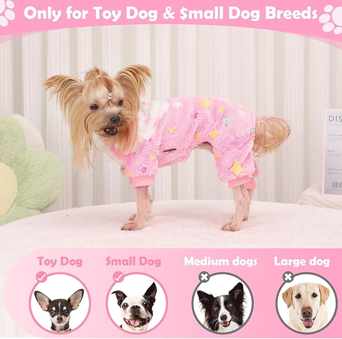 Fleece Dog Pjs - Cute Extra Small Puppy Clothes, Soft & Stretchy Dog Onesies for Chihuahua Yorkie Cat, XS