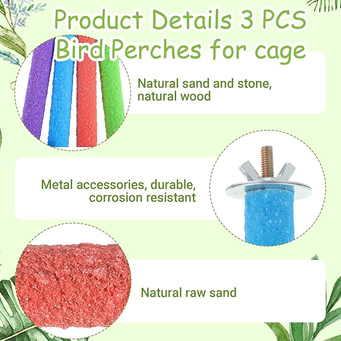 4 Pcs Bird Perch Stand Toy Parrot Perch Stand, Wood Bird Cage Perches Toy Platform Paw Grinding Stick Perches Cage Accessories for Small Medium Birds Like Parakeet Budgies Lovebird (Color Random)