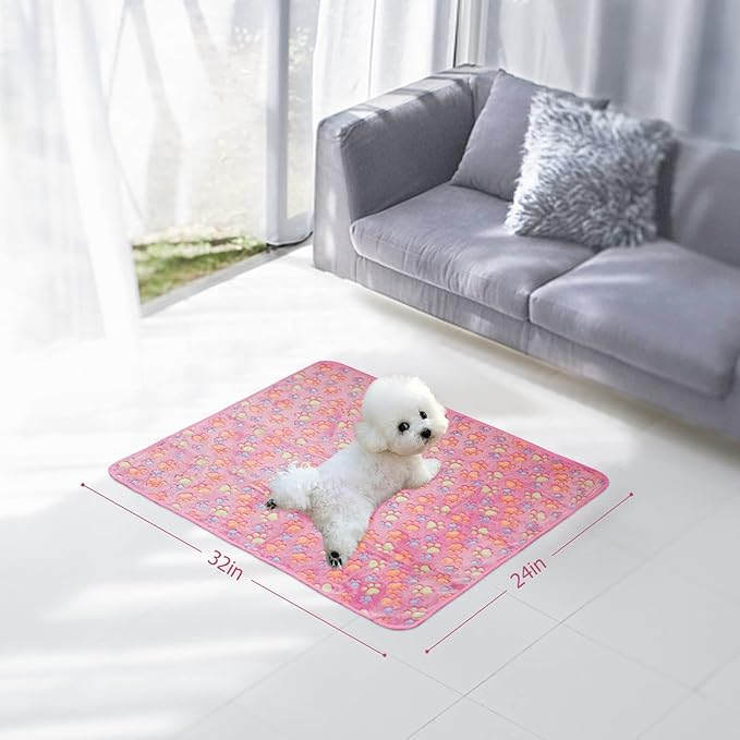 Comsmart Dog & Cat Blanket, Cute Paw Print, Soft Warm Fleece Throw for Small to Large Dogs, Puppy, Kitten, Guinea Pig (Brown/Pink/White, 1 Pack 3, 24 * 32in)