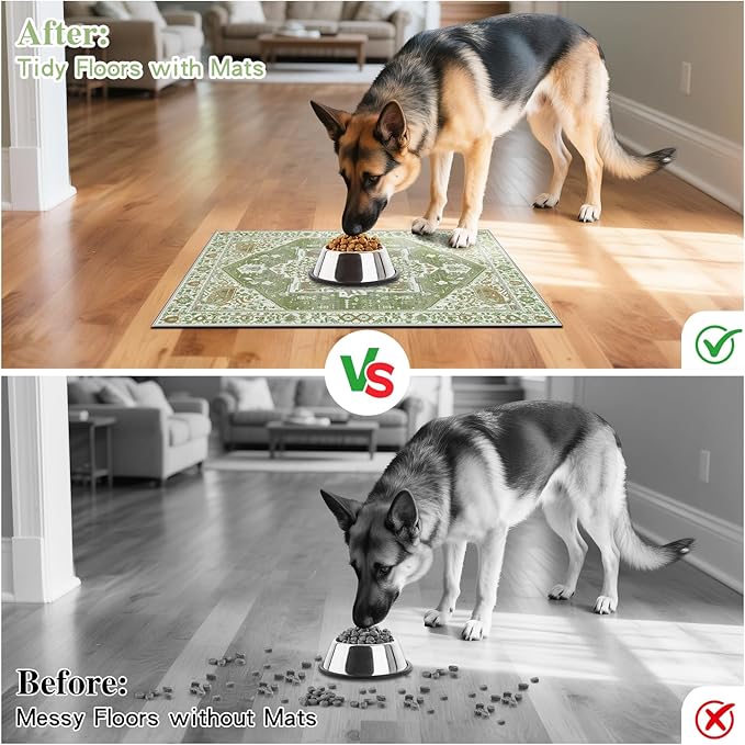 famibay Dog Food Mat, Absorbent Cat Dog Mats for Food and Water, No Stains Quick Dry Pet Cat Bowl Mats with Non Slip Backing, Boho Pet Feeding Mat for Floor Waterproof 16"x24"