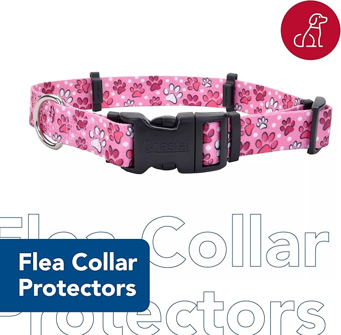 Coastal Pet SecureAway Collar Protector for Flea Collars - Adjustable pet Accessory - Protective Flea Collar for Dogs & Puppy - Multi Paws, 5/8" x 8-12"