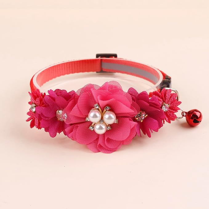 2 Pack Cat Collar Pink Floral with Bell and Removable Flower Bowtie Breakaway Adjustable Cat Collar for Girl Kitten Puppy Small Cats Dogs Daily Decoration (XQ102-5)