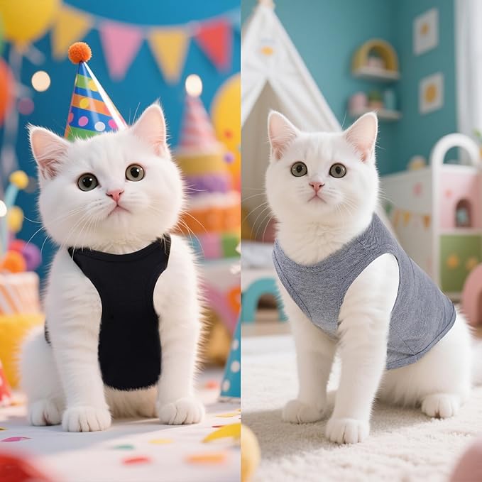 4 Pcs Cat Shirts Solid Color Dog Clothes Summer Sleeveless Pet T Shirts for Small Pet Dogs Cat (Black,Pink,Grey,Rose red, Medium)