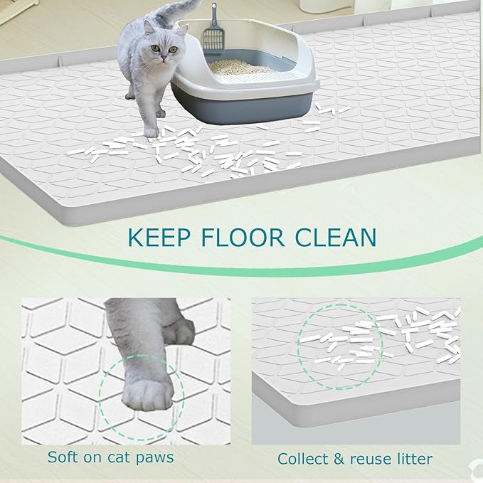 Cat Litter Mat for Litter Box, Silicone Large Cat Litter Trapping Mat - 40x28 in, Waterproof & Non-Slip, Durable & Easy Clean, Light Gray