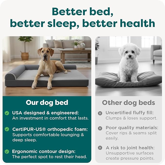 Furhaven Orthopedic Dog Bed for Large Dogs w/ Removable Bolsters & Washable Cover, For Dogs Up to 125 lbs - Plush & Velvet L Shaped Chaise - Deep Sapphire, Jumbo Plus/XXL