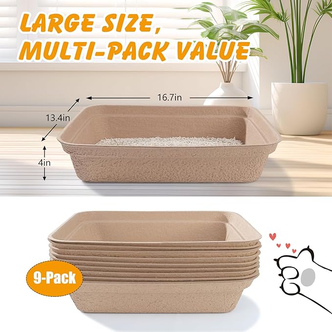 Disposable Cat Litter Box(9-Pack), Large Litter Boxs for Travel Home Use