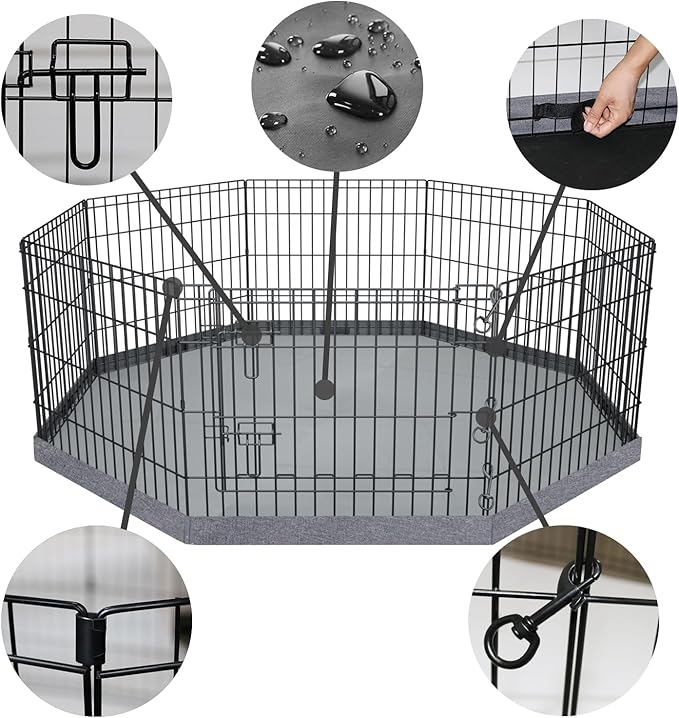 PETIME Foldable Metal Dog Exercise Pen/Pet Puppy Playpen Kennels Yard Fence Indoor/Outdoor 8 Panel 24" W x 30" H with Bottom Pad (with Bottom pad, 8 Panels 30" H)