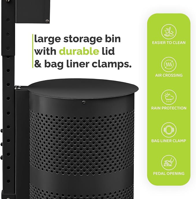 Hands-Free Dog Waste Station Outdoor with Pedal - Dog Waste Disposal System for Park & Trails - Rust Proof Doggie Station - Night Glowing Sign | 800 Pet Waste Bags & 100 Can Liners (Black)