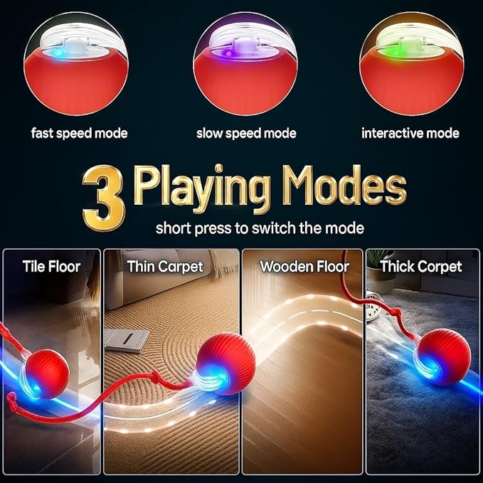 Interactive Electric Automatic Rolling Moving Rechargeable Self Play Stimulation Toy,Smart Pet Chase with Speedy Tail Rope for Bored Indoor Cats (Purple)