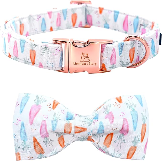 Lionheart glory Easter Dog Collar with Bow Tie Carrot Print Dog Collar Girl or Boy Soft Durable Adjustable Collar Bows Spring Collar Dog Bow for Medium Dogs