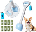 Dog Pooper Scooper Portable with Bag Attachment, One Handed Foldable Design, Includes 120 Waste Bags and Dispenser, 19 Inch Handle for Grass Yard Gravel Cleanup (Blue)