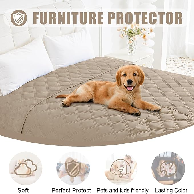 Smiry Waterproof Dog Bed Cover Blanket 52x82, Soft Reversible Pet Blanket, Washable Leakproof Cats Dogs Couch Cover for Sofa, Couch, Furniture, Taupe/Taupe