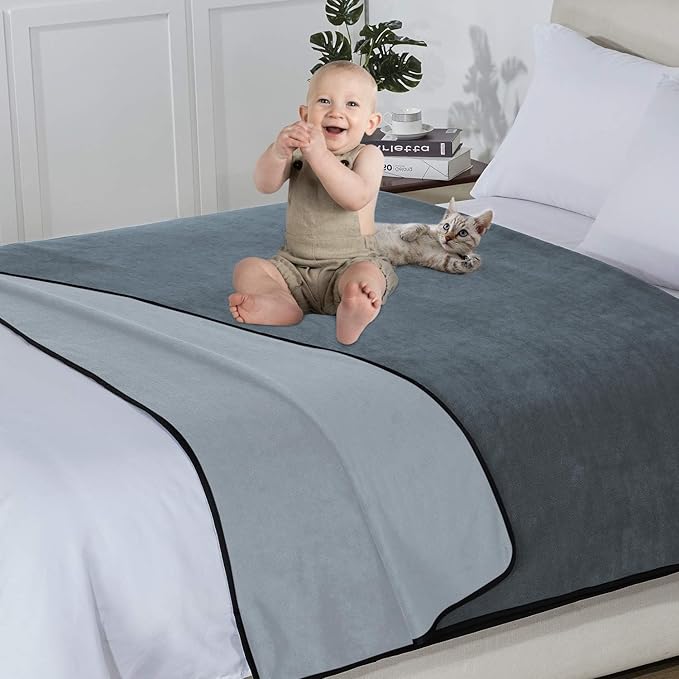 Softan Waterproof 100% Leak Proof Blanket for Baby Adults Pets Dogs Cats, Pee Proof, 3 Layer Protector for Bed, Sofa Couch and Other Furniture, 90"x90", Charcoal | Light Grey, Reversible Lightweight