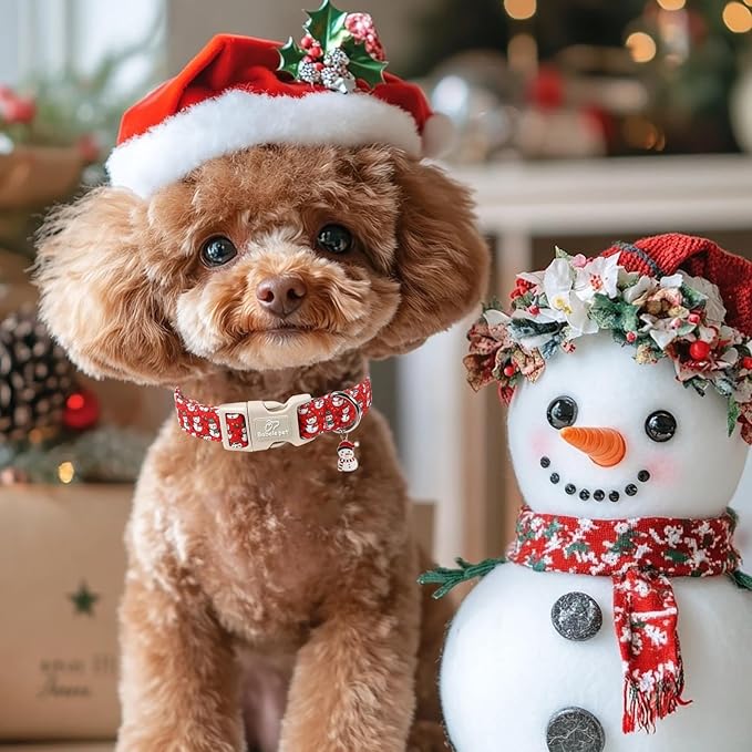 Christmas Dog Collar - Cute Red Snowman Christmas Puppy Collar with Safety Buckle, Soft Adjustable Holiday Dog Collars for Small Medium Large Dogs M