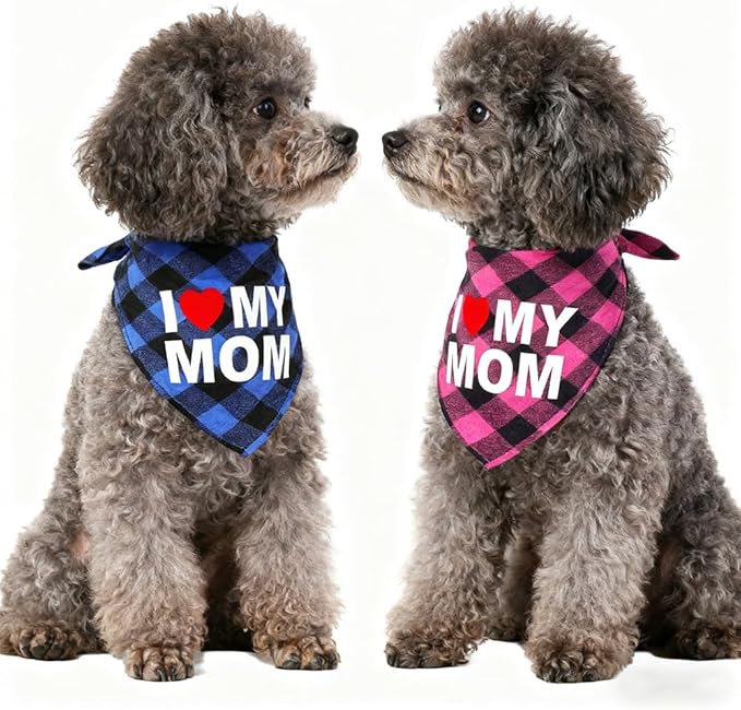 GreenJoy Cute Plaid Dog Bandana – Washable Pet Triangle Scarf for Small, Medium, Large Dogs and Cats, Adjustable Pet Accessory for Birthday, Wedding and Christmas (Pink (Mom), Medium)