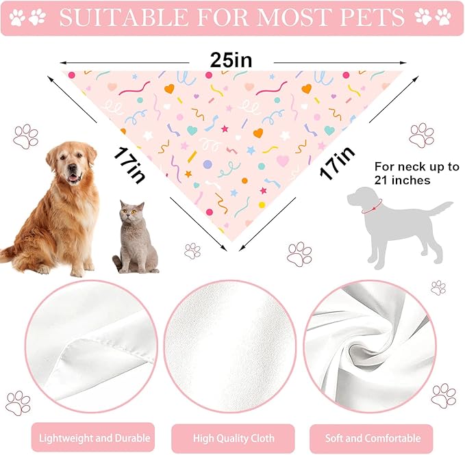 Happy Birthday Dog Bandanas, Double Sided Adjustable Birthday Party Pet Decorations 2 Pack Triangle Bibs Cat Scarf Set