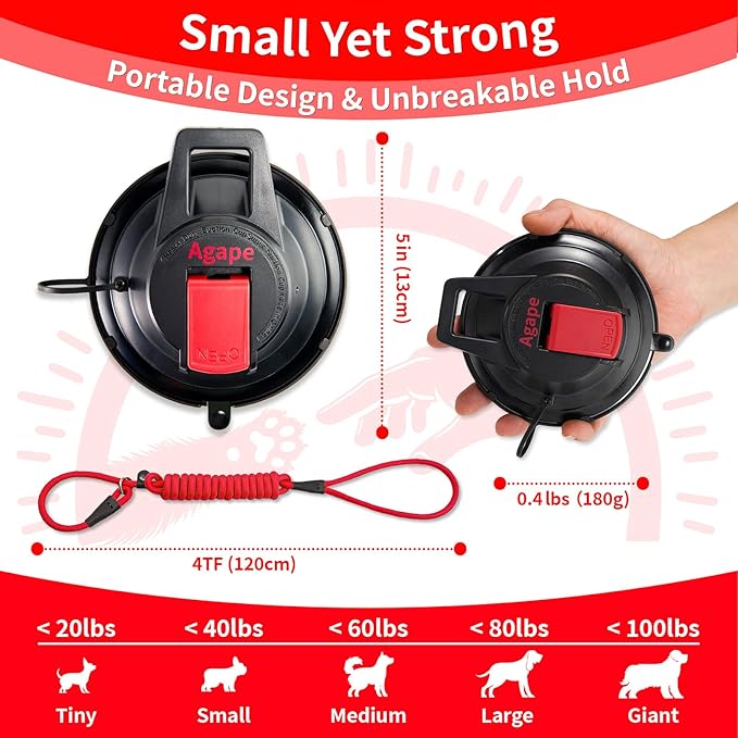 Agape Dog Heavy Duty Suction Cup with Bathing Tether, Withstand up to 100lbs, Pet Shower Accessories for Leash Large Dogs to Keep Them in Place, Cat Grooming Tub Restraint for Trimming, Blowing