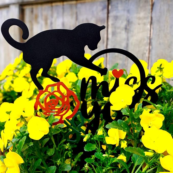 Memorial Grave Markers Metal Pet Memorial Stake Cat Memorial Sign,Miss You Sign Pet Plaque Burial Stake for Cemetery Garden Yard Outdoor Grave Decor