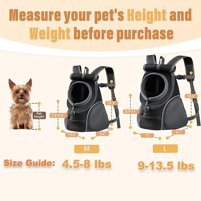 YUDODO Dog Front Carrier Backpack with Sunshade Hood, 2 Head-Out (Front & Side) Breathable Pet Carrier for Small Dog, Ventilated Doggy Backpack for Hiking Outdoor (Upgraded – Black, L)
