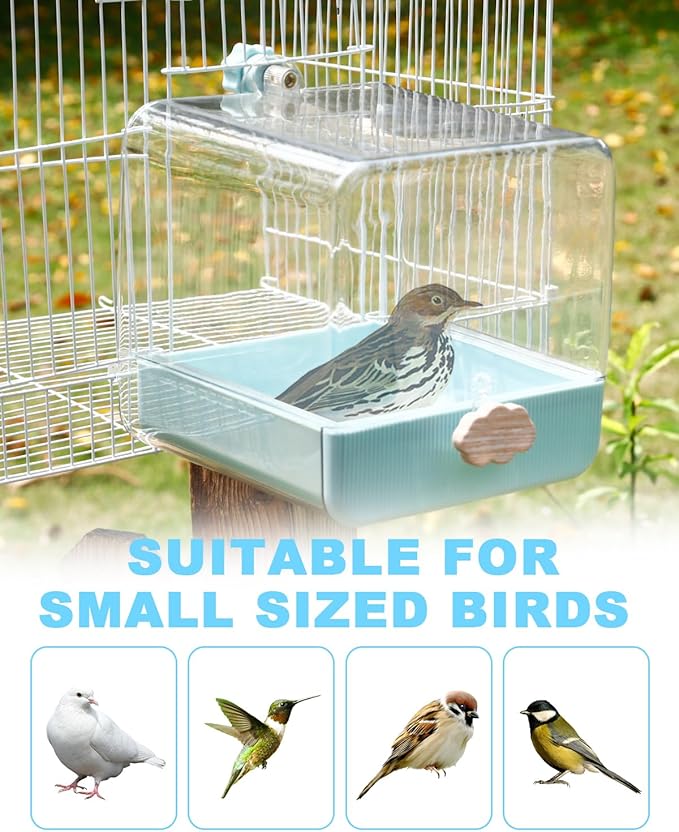 Hanging Bird Bath for Cage, 3 in 1 Multifunction Bird Bath/Bowl/House, Bird Cage Accessories Suitable for Small to Medium Birds Parakeet, African Grey, Conure, Cockatiel(6.8X6.8X6.8 inch Turquoise)