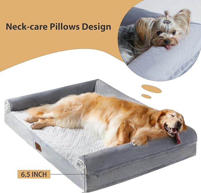 WNPETHOME Orthopedic Dog Bed for Large Dogs – XL Washable Pet Bed with Waterproof Cover, Bolstered Sides & Anti-Slip Base – Premium Plush Dog Couch for Indoor Use, Comfort & Joint Relief