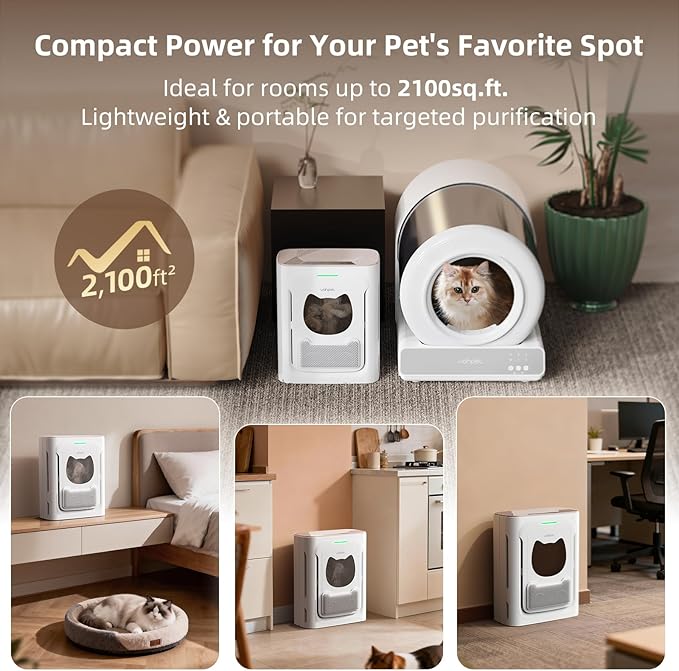 uahpet Pet Air Purifier for Home, Reduce Pet Hair, Dander, Odors, Dust, Smoke for Large Rooms up to 2100 Ft², Air Cleaner with H13 HEPA, Washable Pre-Filter & Air Quality Monitor, White+Pink