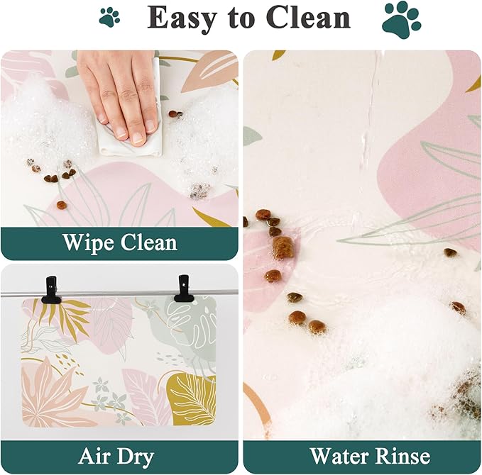 Topotdor Boho Dog Food Mat - Absorbent Quick-Dry Cat Bowl Mat for Food and Water, Non-Slip Pet Feeding Placemat for Messy Drinkers Dog Accessories Pet Supplies, 16"x24", Pink