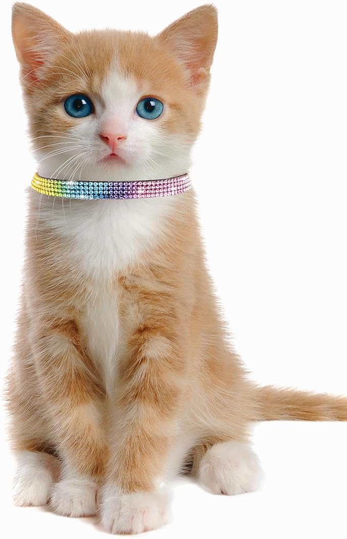Cat Collars for Girl Cats with Rhinestone Soft Velvet,Breakaway Cat Collars with Bell,Adjustable Safe Kitten Collar (Multicolour Black)