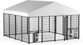 LOVMOR Outdoor Dog Kennel with Roof, Heavy Duty Steel Dog Run Enclosure for Large Dogs, Waterproof Canopy, Double Latch Door, Adjustable Feeding Bowls, Pet Pen for Yard and Patio, 10’L x 10’W x 6.5’H