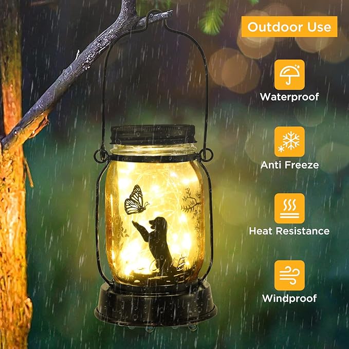 kyoryuger Dog Solar Lanterns Retriever Dog Solar Lights Golden Retriever Gifts for Women Men Dog Lovers Gifts Decorative Hanging Dog Lanterns with Stake for Yard Garden Decor Outdoor Dog Light