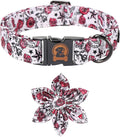 MR. CHUBBYFACE Valentine's Dog Collar with Flower-Cute Pink Rose Cotton Dog Collar, Adjustable Valentine's Boy Girl Dog Collars with Metal Buckle for Small Medium Large Dogs