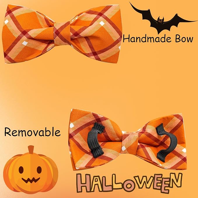 Fall Dog Collar, Pet Collar Bow Orange Plaid Collars Girl Boy Holiday Pet Collars Gift Bow Dog Collar Cute Soft Puppy Collars for Large Dogs