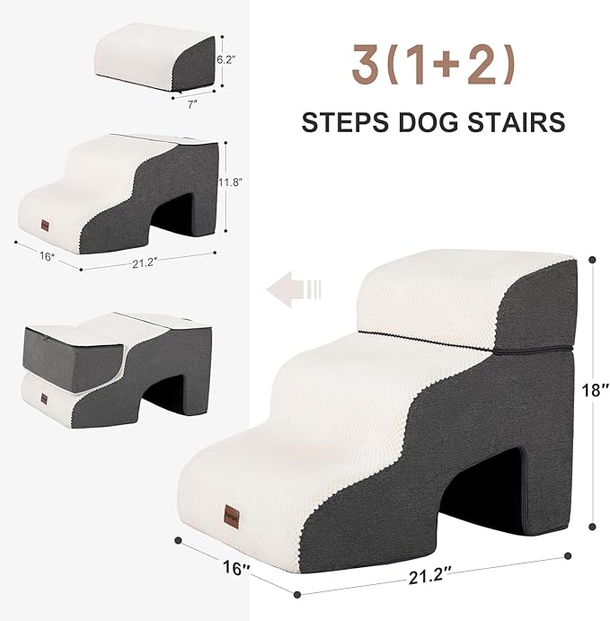 Dog Stairs for Couch Sofa and Chair with Tunnel, 3-Step Dog Steps for Small Dogs and Cats, Non-Slip Indoor Pet Step, Beige