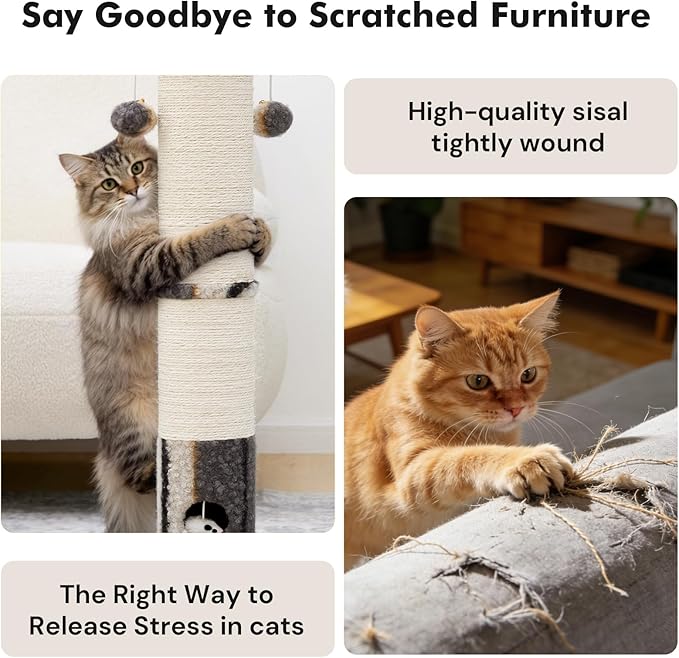 34inches Cat Scratching Post Sisal Cat Scratcher with Cat Ball Track Toy Heavy Duty and Thicker Large Diameter Natural for Adult Cats and Kitty Protect Your Furniture（Grey）