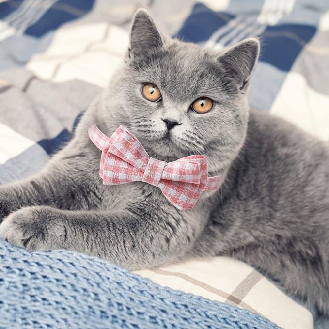 AIITLE Breakaway Cat Collar with Cute Bow Tie and Bell, Detachable Adjustable Safety Collars for Girl Cats and Boy Cats, Kittens, Puppy, Soft Stylish Plaid Patterns Cat Collars,Pink