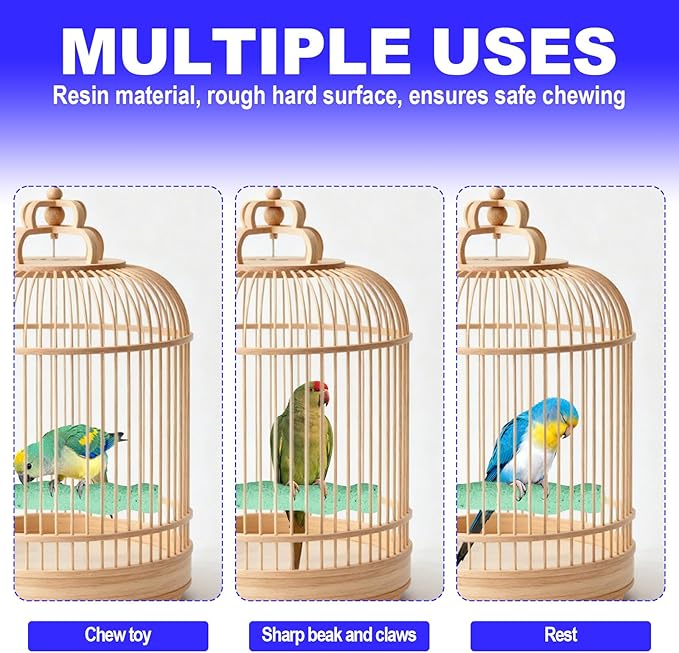 2pcs Bird Beak Grinding Stone, Resin Anti-Slip Beak Grinder Stone Perches Bird Parrot Cage Perch Stand for Parrot Budgie Cockatiel Cage Accessories