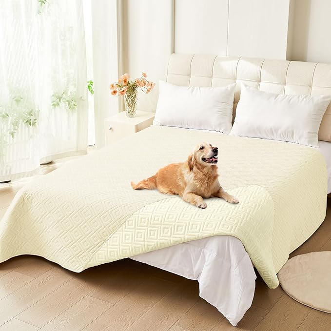 hyha Waterproof Dog Blanket, Soft Dog Bed Cover Pet Blankets, Waterproof Sofa Couch Cover for Dogs Washable, Reversible Pet Couch Covers for Sofa Furniture (52x82 Inch, Beige/Beige)