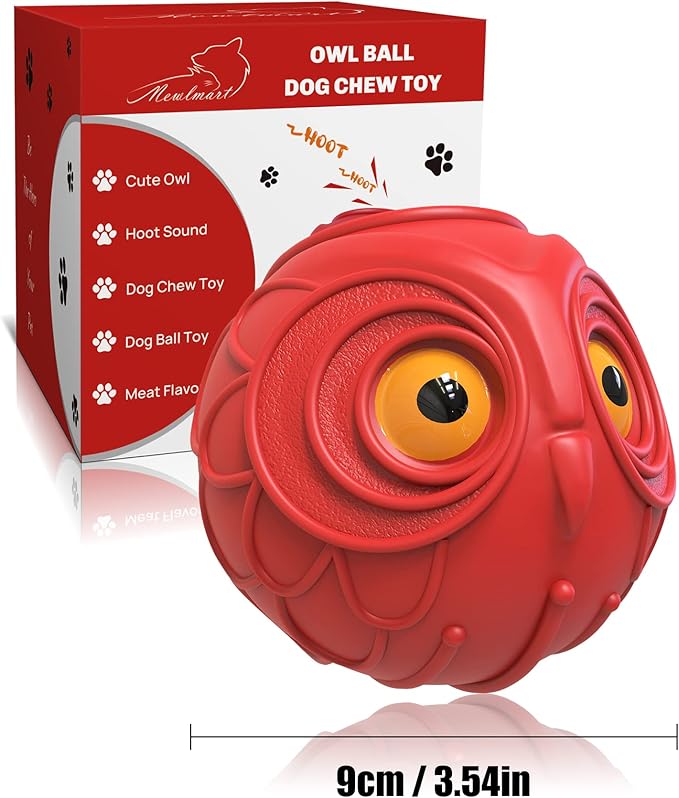 Mewlmart Giggle Ball for Dogs Interactive Dog Toys for Aggressive Chewers Dog Ball Toy for Puppy Medium Large Dogs Natural Rubber Cute Owl Hoot Fun Giggle Sounds When Rolled or Shaken