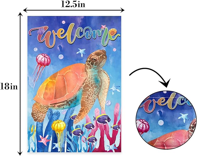 Welcome To Undersea World Garden Flag,Seasonal Outdoor Flag,Welcome Sea Turtle Garden Flag,Vertical Double Side 12x18 Inch