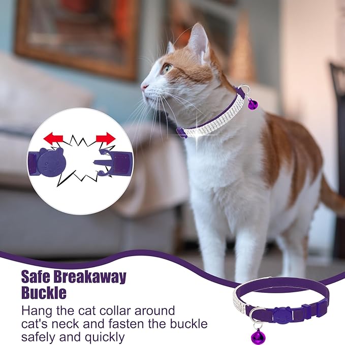 EXPAWLORER Soft Velvet Safe Cat Collars for Girl Cats - Rhinestones Bling Diamante Adjustable Collars Breakaway- Chirstmas Cat Clollar Gifts with Bells for Boy Cats Kitty and Small Dogs