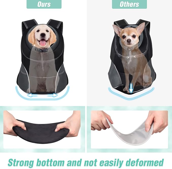 YUDODO Dog Front Carrier Backpack, Adjustable Breathable Pet Carrier for Small Dogs Cats, Ventilated Puppy Back Pack with Safety Belt, Lightweight Doggy Backpack for Hiking Outdoor (Black, M)