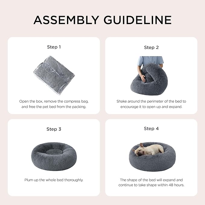 Bedsure Calming Dog Bed for Extra Large Dogs - Donut Washable Large Pet Bed, 45 inches Anti-Slip Round Fluffy Plush Faux Fur Dog Bed, Fits up to 120 lbs Pets, Dark Grey
